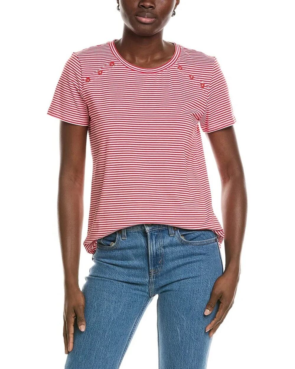 Jones New York Buttoned Shoulder T-shirt Red Size XL 0275